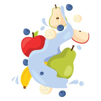 Assorted fresh fruits with banana and blue splash vector