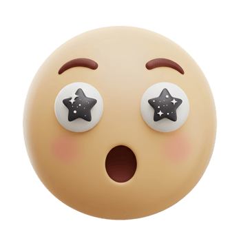 Astonished 3D Emoticon with Starry Eyes A Cute and Surprised Digital Expression png