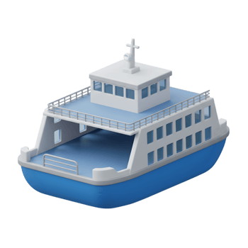 3D Render of a Blue and White Ferry Boat Model A Detailed Isometric View of a Passenger Ferry Vessel png