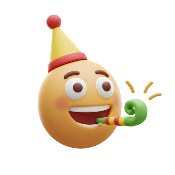 Joyful 3D Emoji Celebrates with Party Hat and Noisemaker A Festive Digital Illustration png
