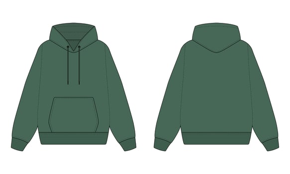 Green hoodie mockup front and back view vector