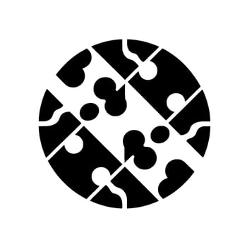 Abstract black and white geometric circular , composed of puzzlelike shapes and patterns, set against a clean white background. vector