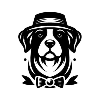 illustration of a border collie in a fedora and bow tie, exuding charm and sophistication in monochrome. vector