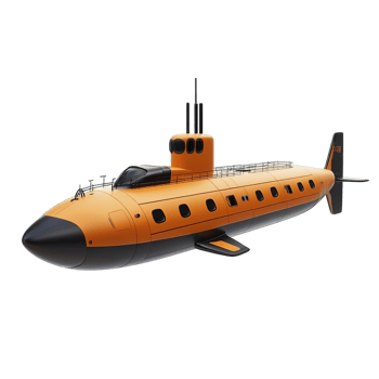A detailed and modern yellow submarine underwater exploration vehicle png