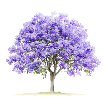 A beautifully illustrated painting depicting a blooming tree in shades of purple png