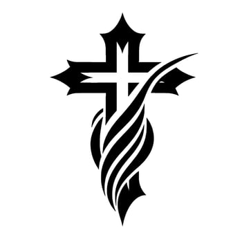 Intricate Black White Cross with Floralesque Embellishments, Set Against Plain Background vector