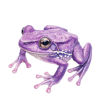 A beautifully rendered watercolor painting depicts a vibrant purple frog png
