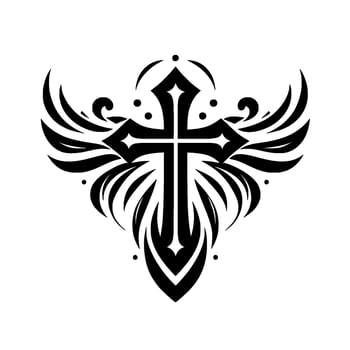 Ornate Black Cross with Winged on White Background A Bold, Decorative, and Symmetrical Religious Symbol. vector