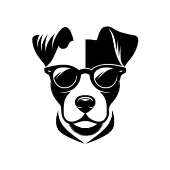 Minimalist Black White Portrait of a Hipster Dog Wearing Sunglasses, Clean and Modern Illustration. vector