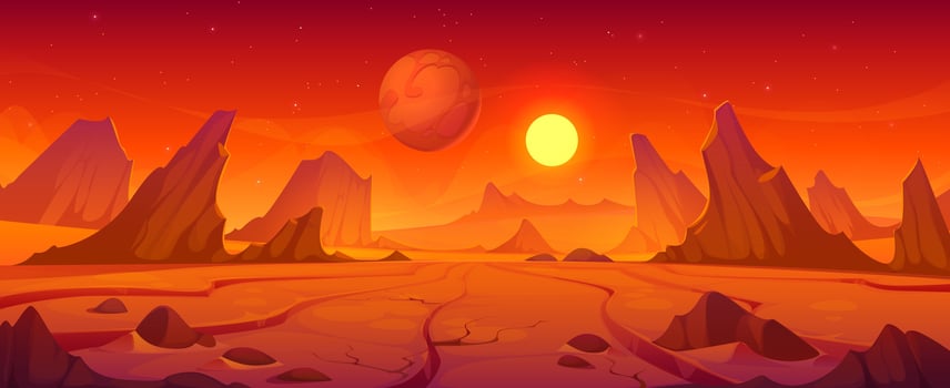Mars red planet landscape, game space background vector