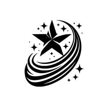 Bold Black Starburst on White, with Shooting Star Trail and Embellished Sparkle Accents, Art . vector