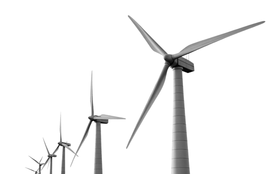 Wind turbines stand tall against clear sky, symbolizing renewable energy and sustainability. Their sleek design showcases png