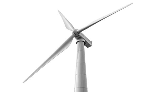 tall wind turbine with three large blades, designed for renewable energy generation, stands against clear background png