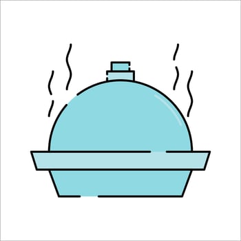 Food Cover Flat design style, blue food cover with steam, representing meal service, ideal for hotel restaurants, catering promotions, and hospitality branding. vector