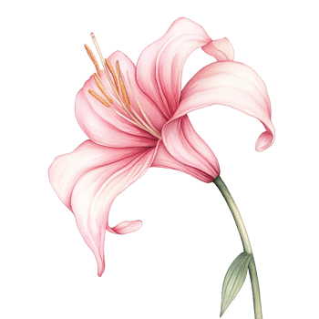An elegant watercolor illustration showcasing a blooming pink lily flower png