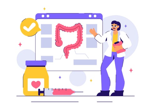 Illustration of a Doctor Conducting a Colonoscopy to Identify Harmful Bacteria vector