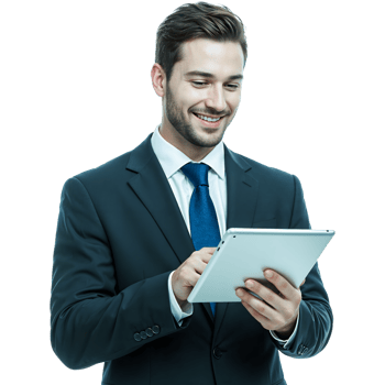 Smiling businessman using a tablet png