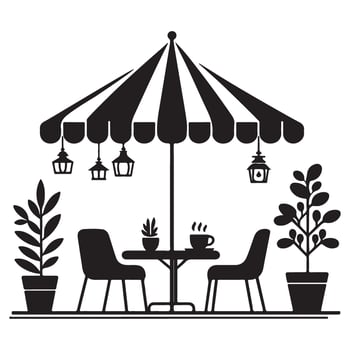 Cafe Terrace Illustration Black Silhouette Image for Outdoor Seating vector