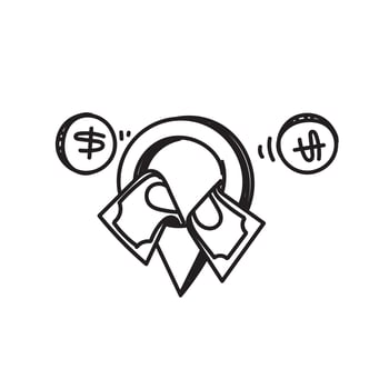 a black and white drawing of a map pin poin and dollar sign and a dollar sign vector