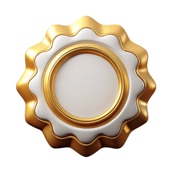 Elegant white and gold 3d badge design png