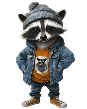 Fashionable Raccoon Character Wearing Varsity Jacket in Stylish Urban Setting png