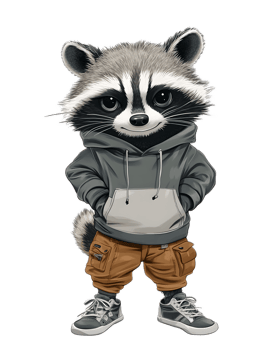 Trendy Raccoon Character in Varsity Jacket png