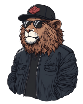 Fashionable Lion Character Wearing Cap and Sunglasses in Stylish Portrait png