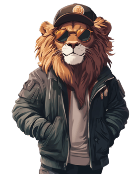 Fashionable Illustrated Lion Character Wearing Cap and Sunglasses png