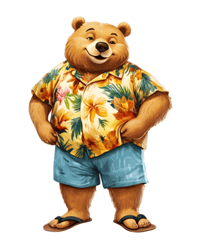 Friendly Tropical Bear Character in Hawaiian Shirt Enjoying Summer Vacation png