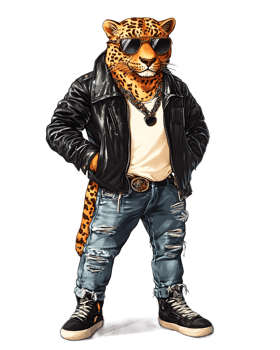 Fierce Leopard Character in Edgy Urban Street Style Outfit png