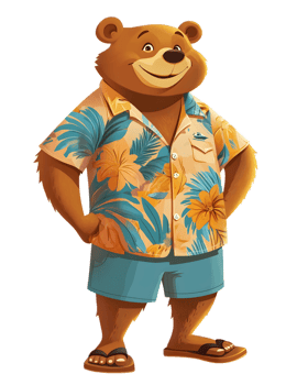 Laid back Bear Character in Tropical Hawaiian Shirt png