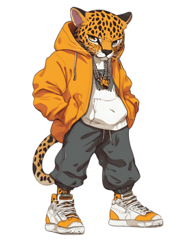 Trendy Leopard Character Wearing Hoodie and Sneakers in Urban Environment png