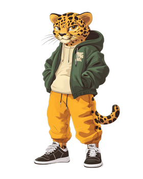 Trendy Leopard Character in Streetwear Outfit on Outdoor Adventure png