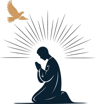 a silhouette of a man praying with a dove vector