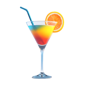 Vibrant Tropical Cocktail Drink in Elegant Glassware with Orange Slice and Straw png