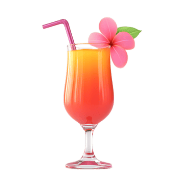 Vibrant Tropical Cocktail Drink with Flower Garnish in Glassware png