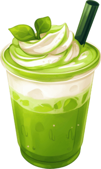 Delightful Matcha Whipped Cream Smoothie Drink in a Transparent Cup with Fresh Ingredients png