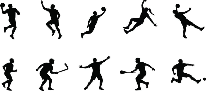 men playing sports, athletic silhouettes, vector