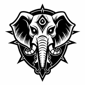 Intricate Monochrome Elephant Mandala Design on Geometric Background vector