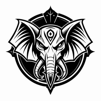 Ornate Tribal Elephant Head Illustration in Monochrome Design vector