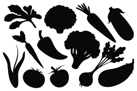Vegetable food silhouettes set isolated flat illustration on white background vector