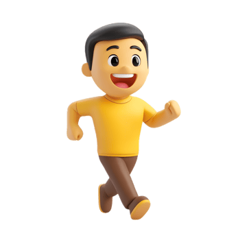 Cheerful Animated Character Running Excitedly in Yellow Shirt png