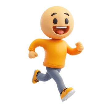 Energetic Smiling Cartoon Figure Runs with Enthusiasm and Joy png