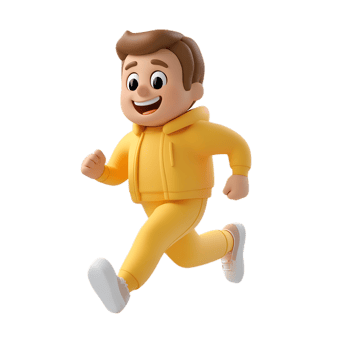 Animated 3D Man Character in Running Pose with Happy Emoji Facial Expression png