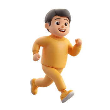 Energetic 3D Animated Man Running With Positive Cheerful Expression png