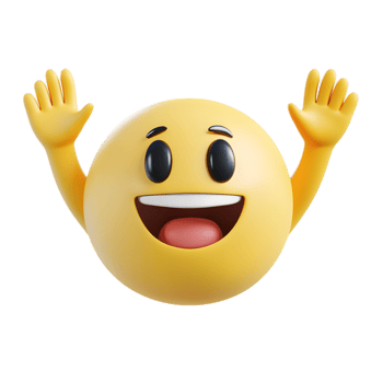 Cheerful Raised Hands Emoji Icon in Bright Yellow Rounded 3D Cartoon Design png