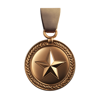 Shiny Bronze Military Medal with Golden Star Emblem Representing Heroism and Patriotic Service png