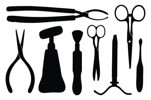 Surgical tool silhouettes set isolated flat illustration on white background vector