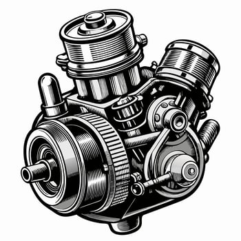 Vintage Car Engine Illustration Retro Mechanical Design in Black and White vector
