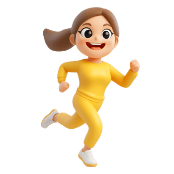 Energetic Animated Woman Running in Yellow Outfit png